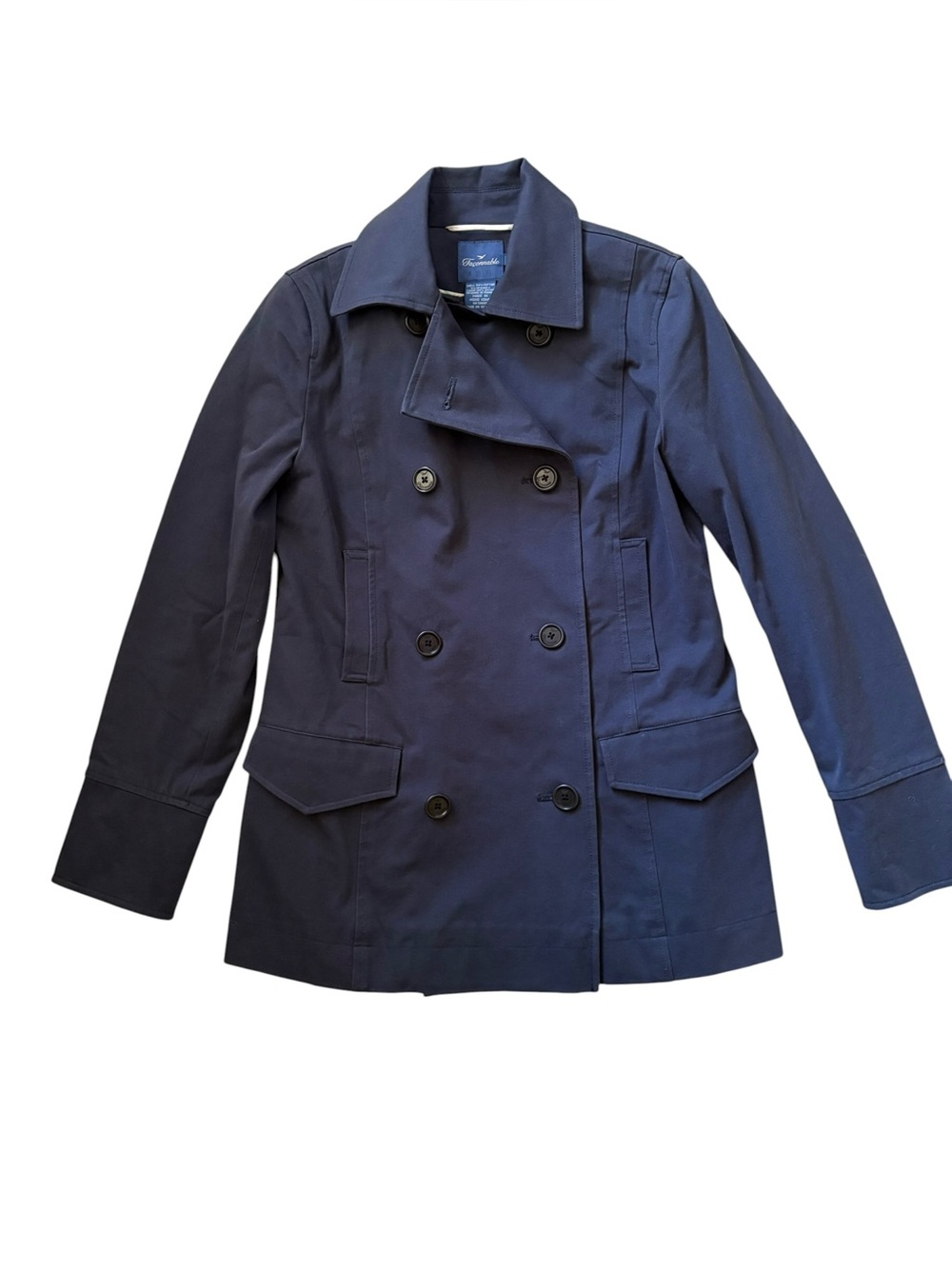 Faconnable Preppy Nautical Cotton Navy Blue Double Breasted Peacoat Jacket XS